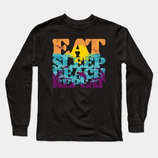 Eat Sleep Beach Repeat retro sunset paradise Long Sleeve T-Shirt